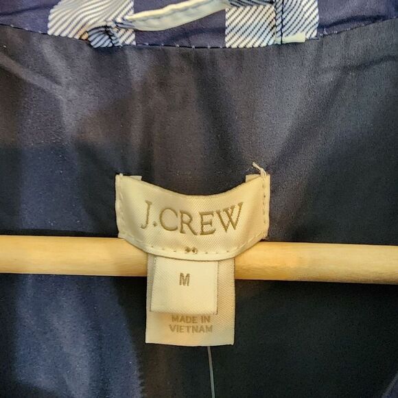 NWT J Crew Gingham Blue White Check Full Zip Puffer Down Vest Quilted SZ Medium - Picture 6 of 9